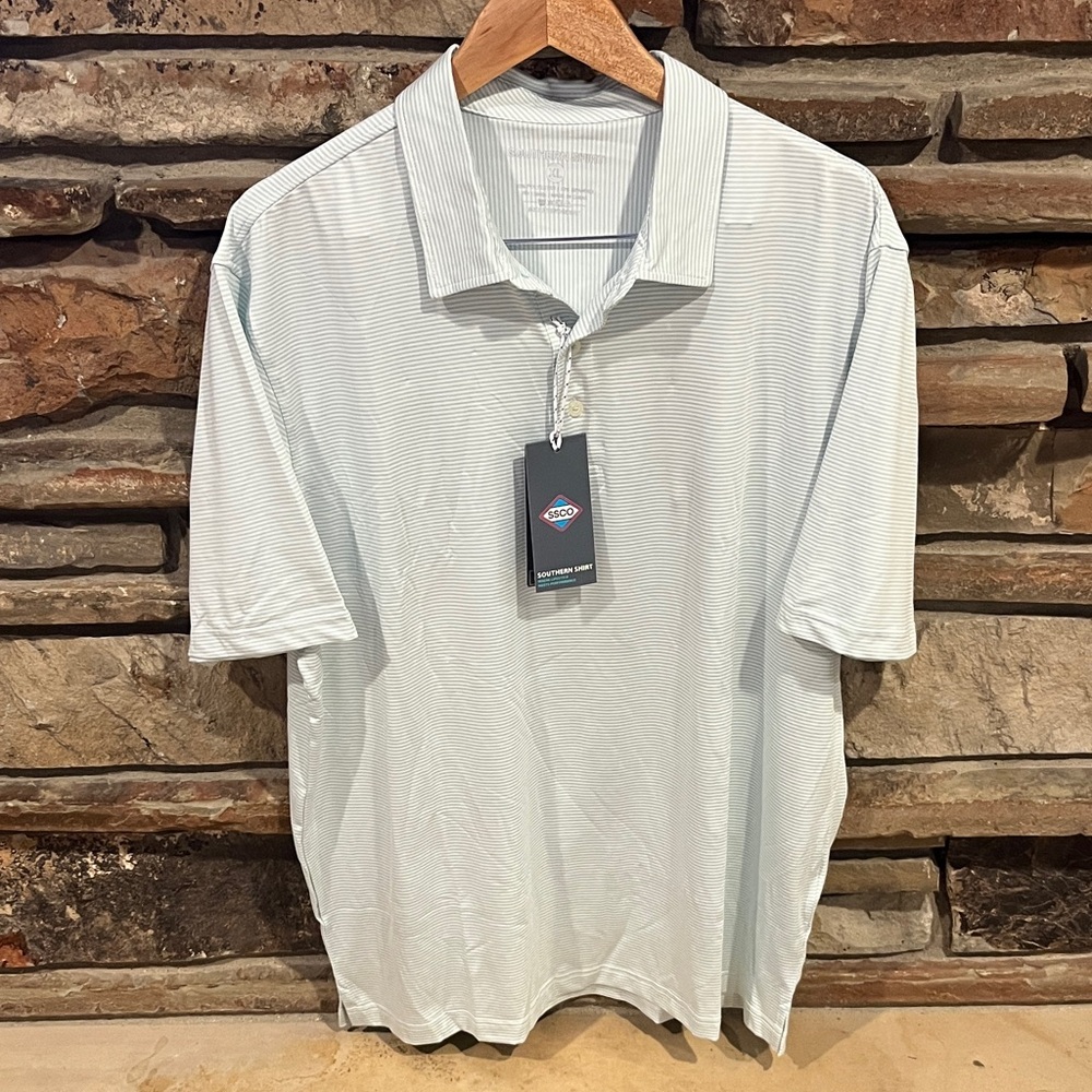Southern Shirt Madison Stripe Heather Polo Chalky Mint Performance Stretch UPF